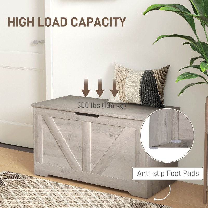 31.5 Inches Storage Chest, Storage Trunk with 2 Safety Hinges for Living Room, Grey Wood Grain