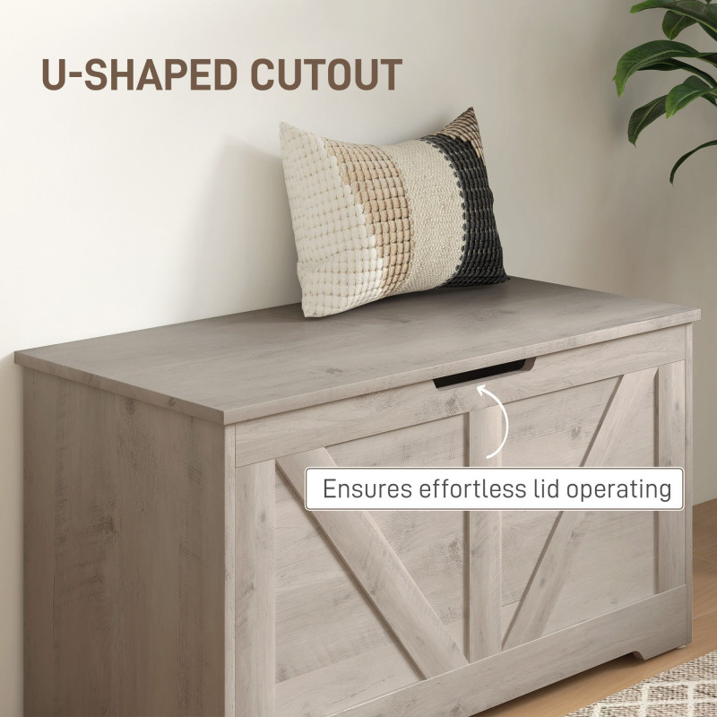 31.5 Inches Storage Chest, Storage Trunk with 2 Safety Hinges for Living Room, Grey Wood Grain