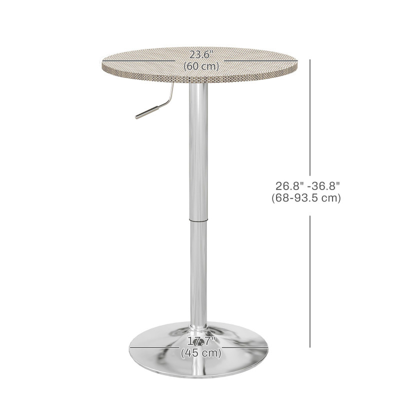 Adjustable Bar Table for 2, Round Pub Table with PE Rattan Top and Steel Base for Home Bar, Small Dining Room, Grey