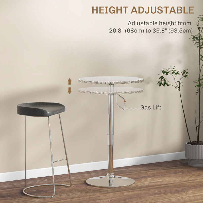 Adjustable Bar Table for 2, Round Pub Table with PE Rattan Top and Steel Base for Home Bar, Small Dining Room, Grey