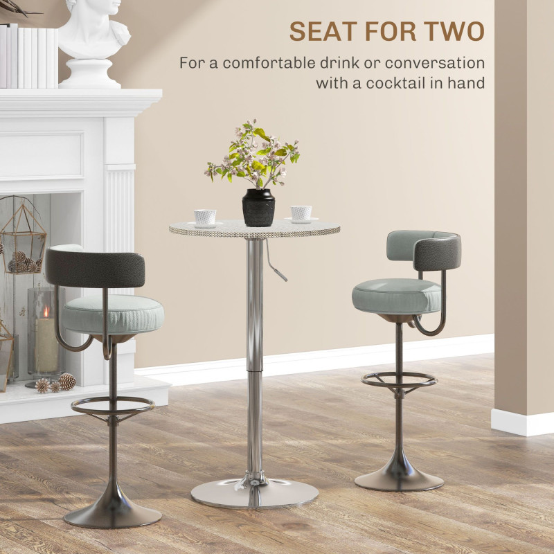 Adjustable Bar Table for 2, Round Pub Table with PE Rattan Top and Steel Base for Home Bar, Small Dining Room, Grey