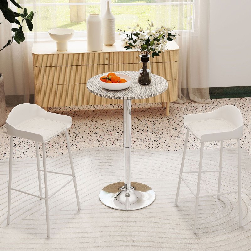Adjustable Bar Table for 2, Round Pub Table with PE Rattan Top and Steel Base for Home Bar, Small Dining Room, Grey