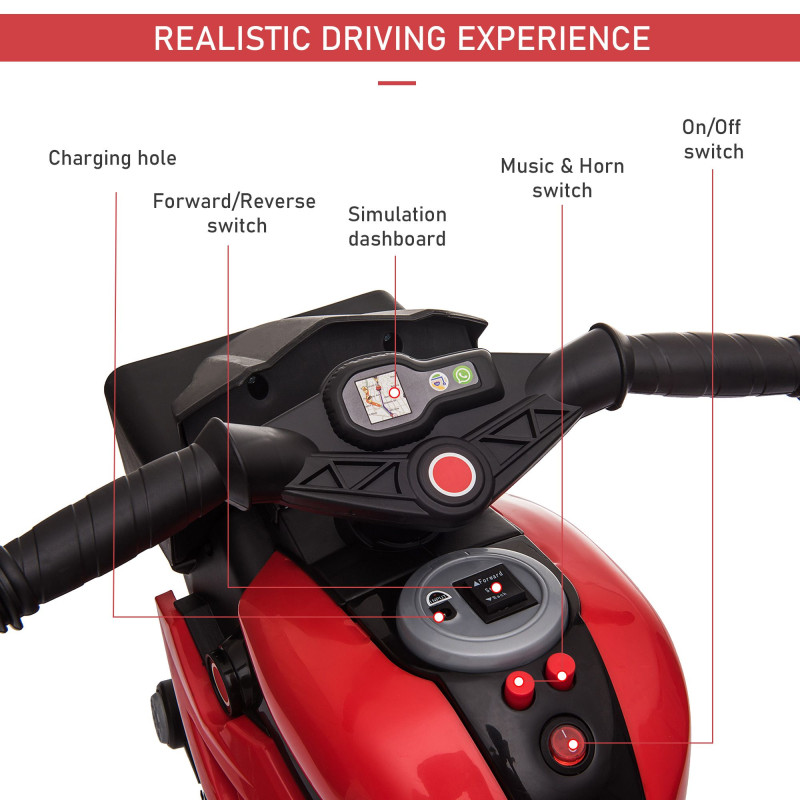 Kids Electric Pedal Motorcycle Ride-On Toy, 6V Battery Powered with Music, Horn & Headlights, Motorbike for Girls and Boys, Red
