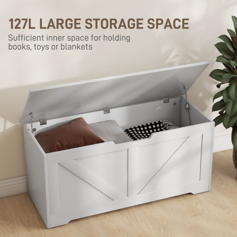 39.4 Inches Storage Chest, Storage Trunk with 2 Safety Hinges for Living Room, White Wood Grain