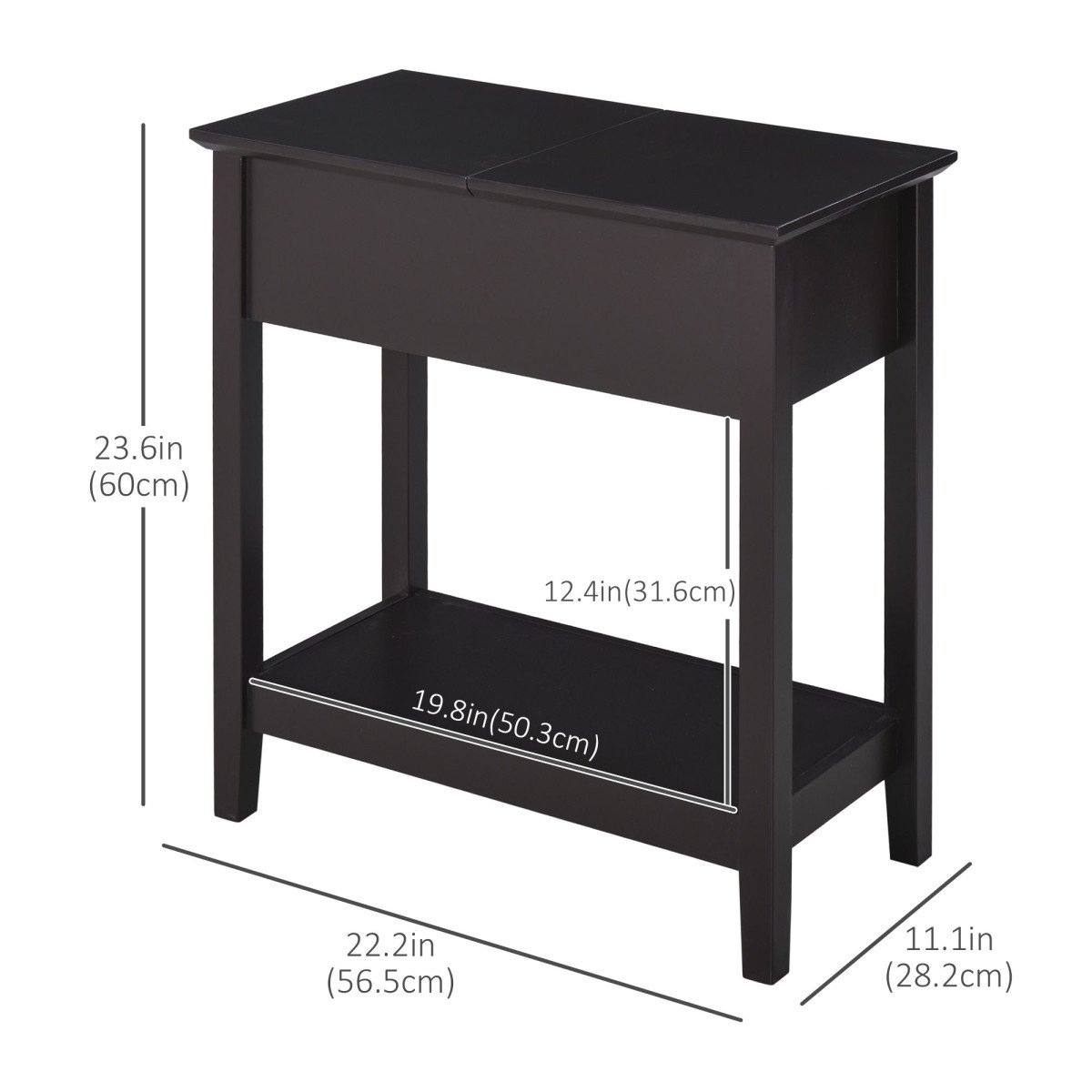 End Side Table in Flip Top Design with Cabinet and Bottom Shelf, Storage Furniture Decoration for Bedroom Living Room Office, Dark Coffee