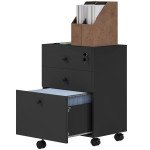 3-Drawer Small Filing Cabinet with Lock, Vertical Office Storage Cabinet with Wheels for Home Office, Black