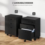 3-Drawer Small Filing Cabinet with Lock, Vertical Office Storage Cabinet with Wheels for Home Office, Black
