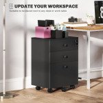 3-Drawer Small Filing Cabinet with Lock, Vertical Office Storage Cabinet with Wheels for Home Office, Black