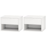 Floating Nightstand Set of 2, Wall Mounted Bedside Table with Drawer for Bedroom, White