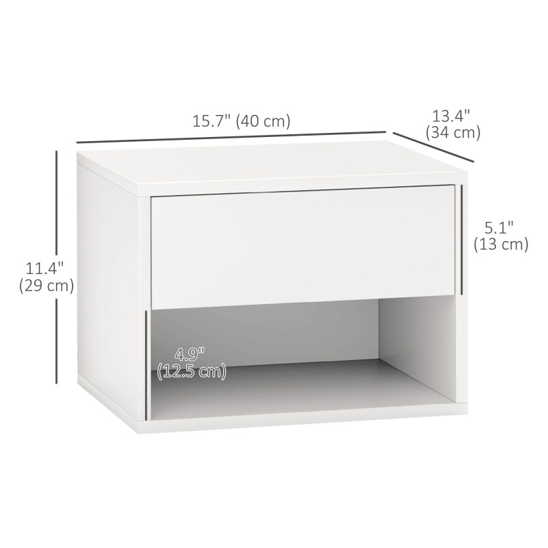 Floating Nightstand Set of 2, Wall Mounted Bedside Table with Drawer for Bedroom, White