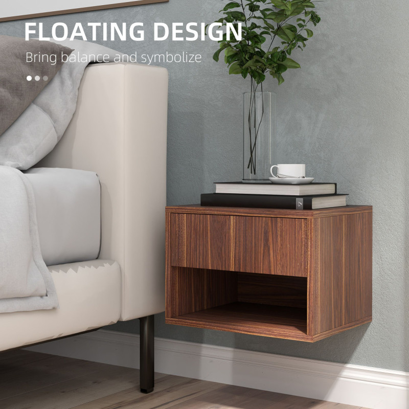 Floating Nightstand Set of 2, Wall Mounted Bedside Table with Drawer for Bedroom, Brown