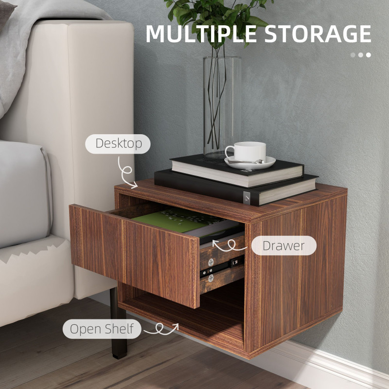 Floating Nightstand Set of 2, Wall Mounted Bedside Table with Drawer for Bedroom, Brown