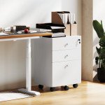 3-Drawer Small Filing Cabinet with Lock, Vertical Office Storage Cabinet with Wheels for Home Office, White
