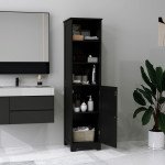 Tall Bathroom Storage Cabinet, Freestanding Tower Cabinet with Adjustable Shelf, 3 Open Shelves, Black