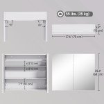 Wall Mount Mirrored Medicine Cabinet, Bathroom Mirror Cabinet with Adjustable Shelf, Double Soft Closing Doors, Light Lilac