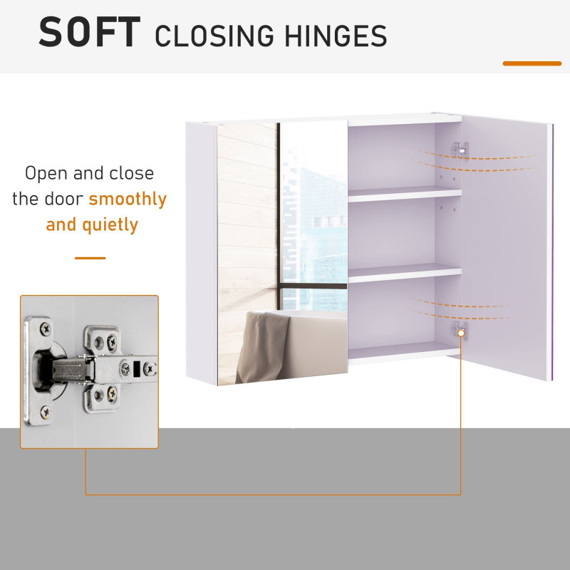 Wall Mount Mirrored Medicine Cabinet, Bathroom Mirror Cabinet with Adjustable Shelf, Double Soft Closing Doors, Light Lilac