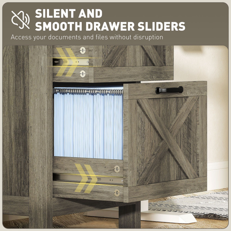 Vertical Filing Cabinet with 3 Drawers, Rustic Farmhouse Office Storage Cabinet for A4, Letter Size, Grey Wash