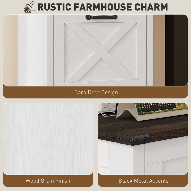 Vertical Filing Cabinet with 2 Drawers, Rustic Farmhouse Office Storage Cabinet for A4, Letter Size, Distressed White