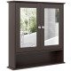Medicine Cabinet, Wall-Mounted Bathroom Mirror Cabinet with Double Doors, Open Shelf, and Adjustable Shelf, Modern Bathroom Wall Cabinet, Dark Brown