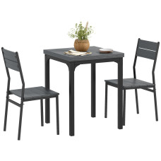 Dining Table Set for 2, 3 Piece Kitchen Table and Chairs with Metal Legs for Small Spaces, Grey Wood Effect