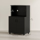 Microwave Cart on Wheels Utility Trolley Storage Sideboard Bookcase with 2-door Cabinet, Black Wood Grain