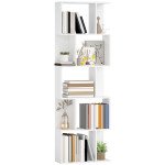 5-Tier Geometric Bookshelf, S Shaped Bookcase, Modern Freestanding Display Shelf Unit for Home Office, White