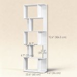 5-Tier Geometric Bookshelf, S Shaped Bookcase, Modern Freestanding Display Shelf Unit for Home Office, White