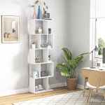 5-Tier Geometric Bookshelf, S Shaped Bookcase, Modern Freestanding Display Shelf Unit for Home Office, White