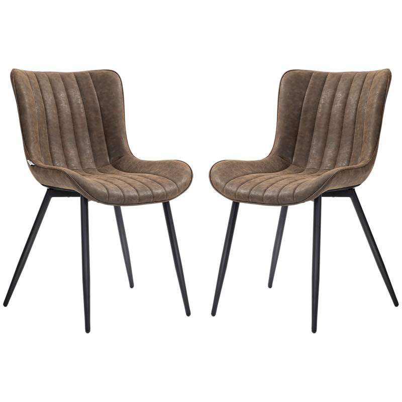 Dining Chairs Set of 2, PU Leather Upholstered Kitchen Chairs with Backrest and Steel Legs, Brown