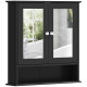 Medicine Cabinet, Wall-Mounted Bathroom Mirror Cabinet with Double Doors, Open Shelf, and Adjustable Shelf, Modern Bathroom Wall Cabinet, Black