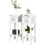 Nightstand Set of 2 with Drawer and Open Storage Shelf White