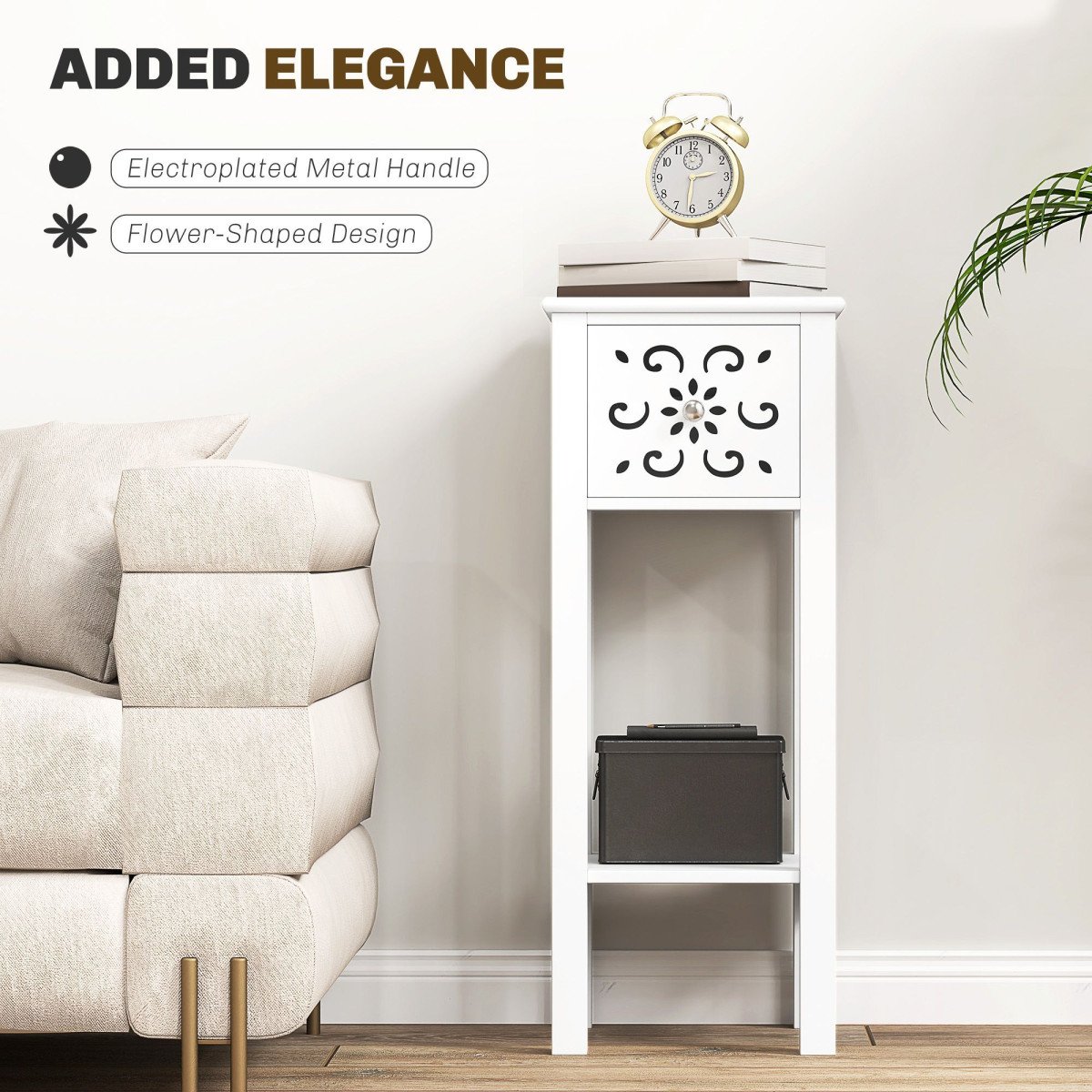 Nightstand Set of 2 with Drawer and Open Storage Shelf White