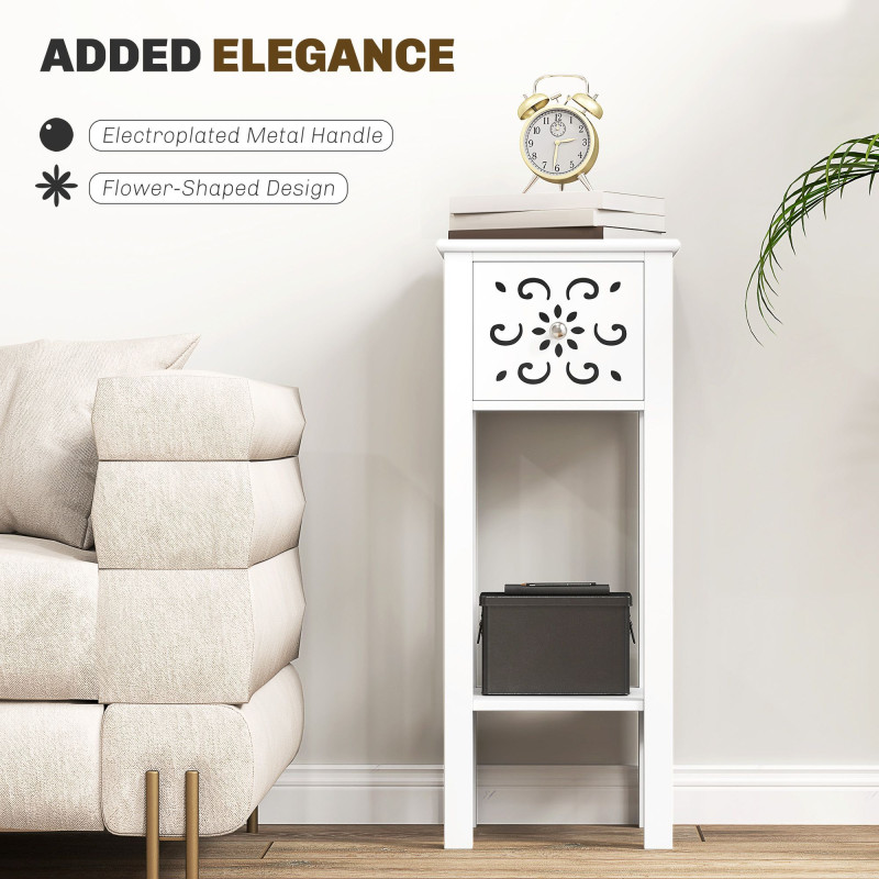 Nightstand Set of 2 with Drawer and Open Storage Shelf White