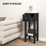 Nightstand Set of 2 with Drawer and Open Storage Shelf Black