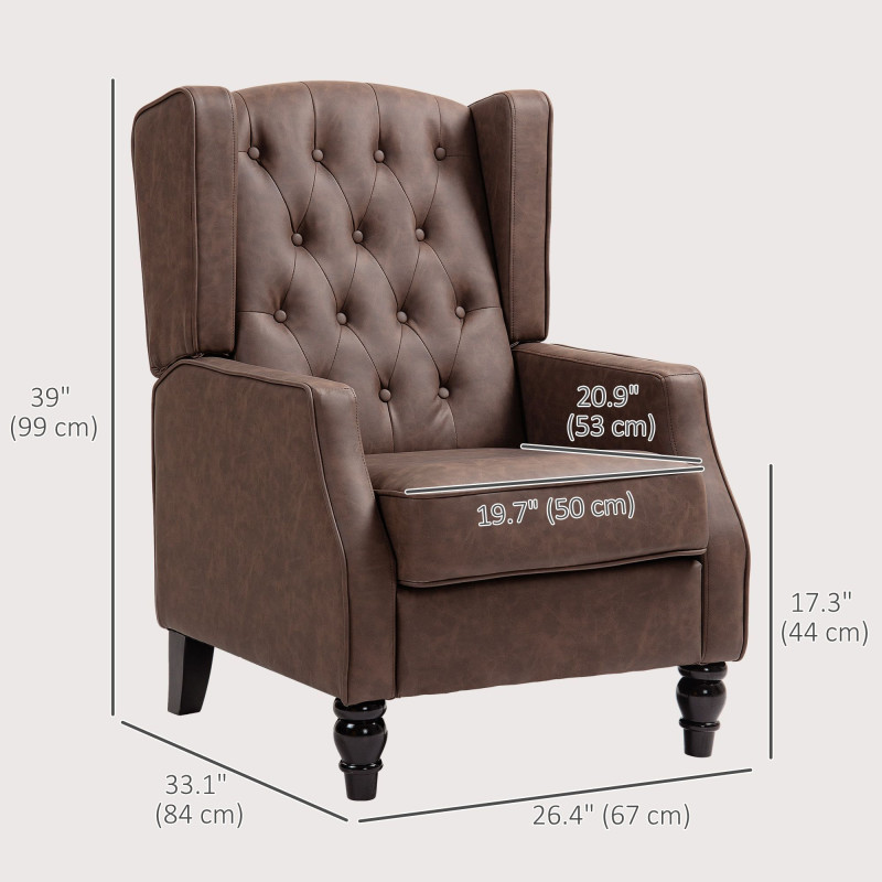 Single Person Sofa Small Cozy Comfortable Modern Faux Leather Thick Padding Living Room Bedroom Home Office Brown