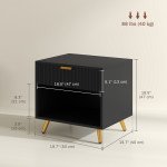 Nightstand with Fluted Panel, Bedside Table with Drawer and Open Compartment, Modern Night Table for Bedroom, Black