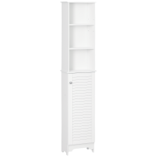 Tall Bathroom Storage Cabinet, Freestanding Linen Tower with 3-Tier Open Adjustable Shelf, White