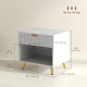 Nightstand with Fluted Panel, Bedside Table with Drawer and Open Compartment, Modern Night Table for Bedroom, White