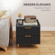 Bedside Table, Nightstand with 2 Drawers, Side End Table with Metal Legs for Bedroom, Black