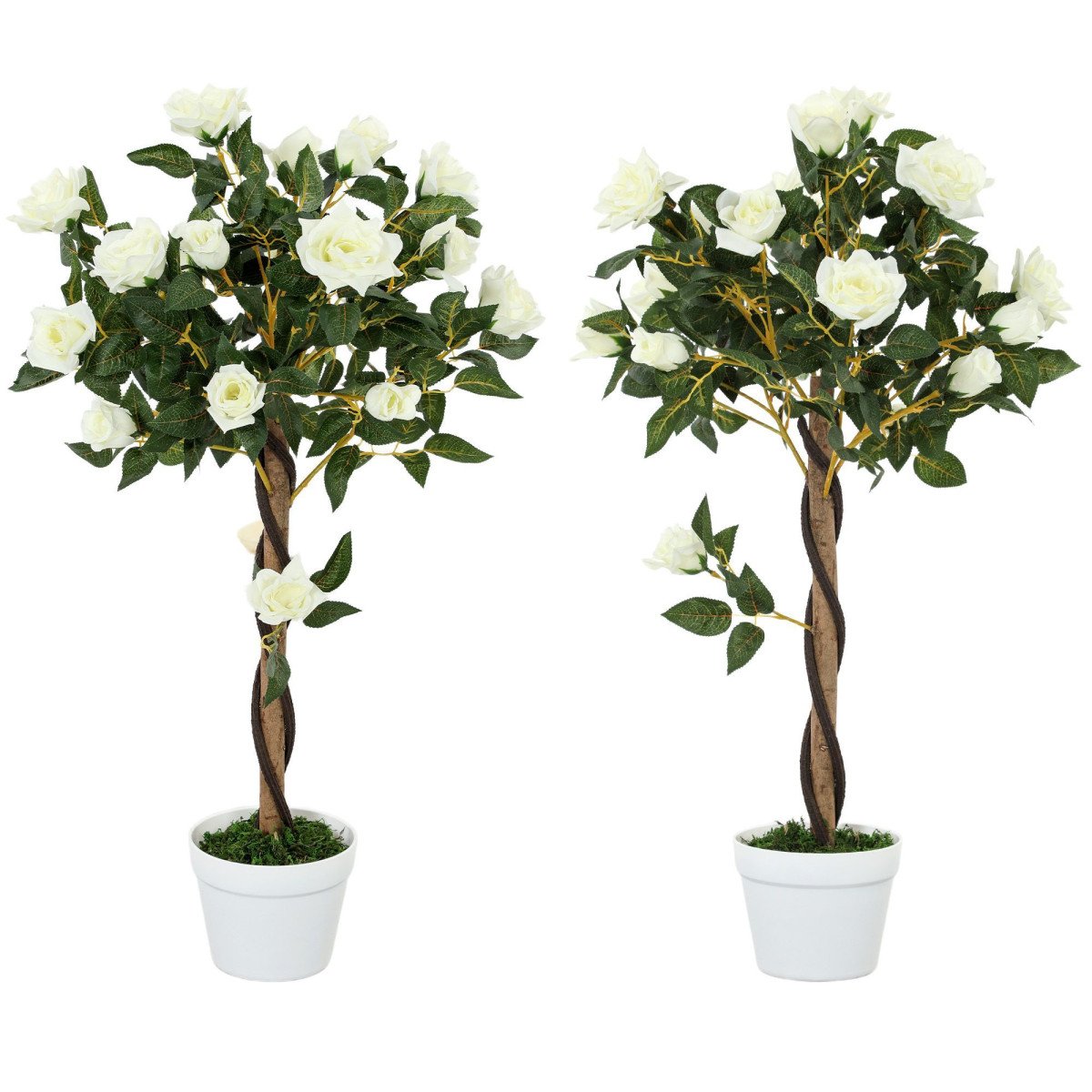 3FT Artificial Plant White Rose Floral Set of 2 in Pot, Fake Plant for Home Indoor Decor