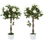 3FT Artificial Plant White Rose Floral Set of 2 in Pot, Fake Plant for Home Indoor Decor