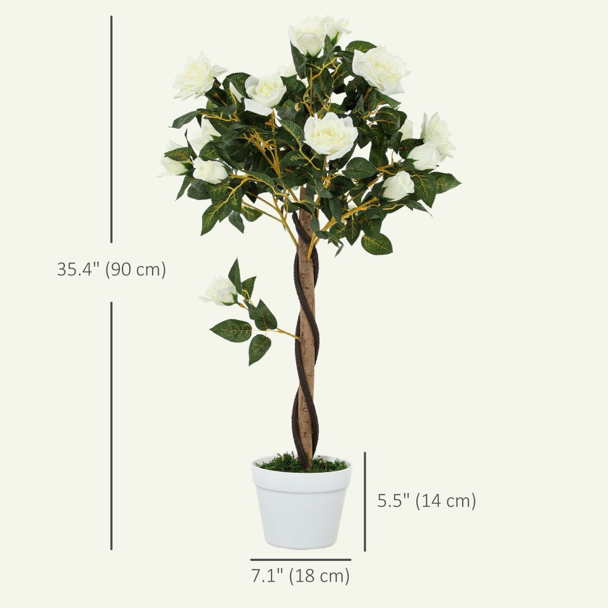 3FT Artificial Plant White Rose Floral Set of 2 in Pot, Fake Plant for Home Indoor Decor