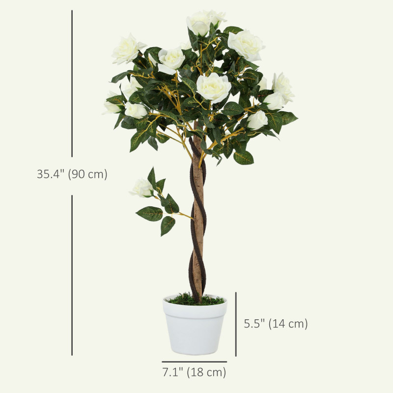 3FT Artificial Plant White Rose Floral Set of 2 in Pot, Fake Plant for Home Indoor Decor