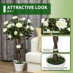 3FT Artificial Plant White Rose Floral Set of 2 in Pot, Fake Plant for Home Indoor Decor