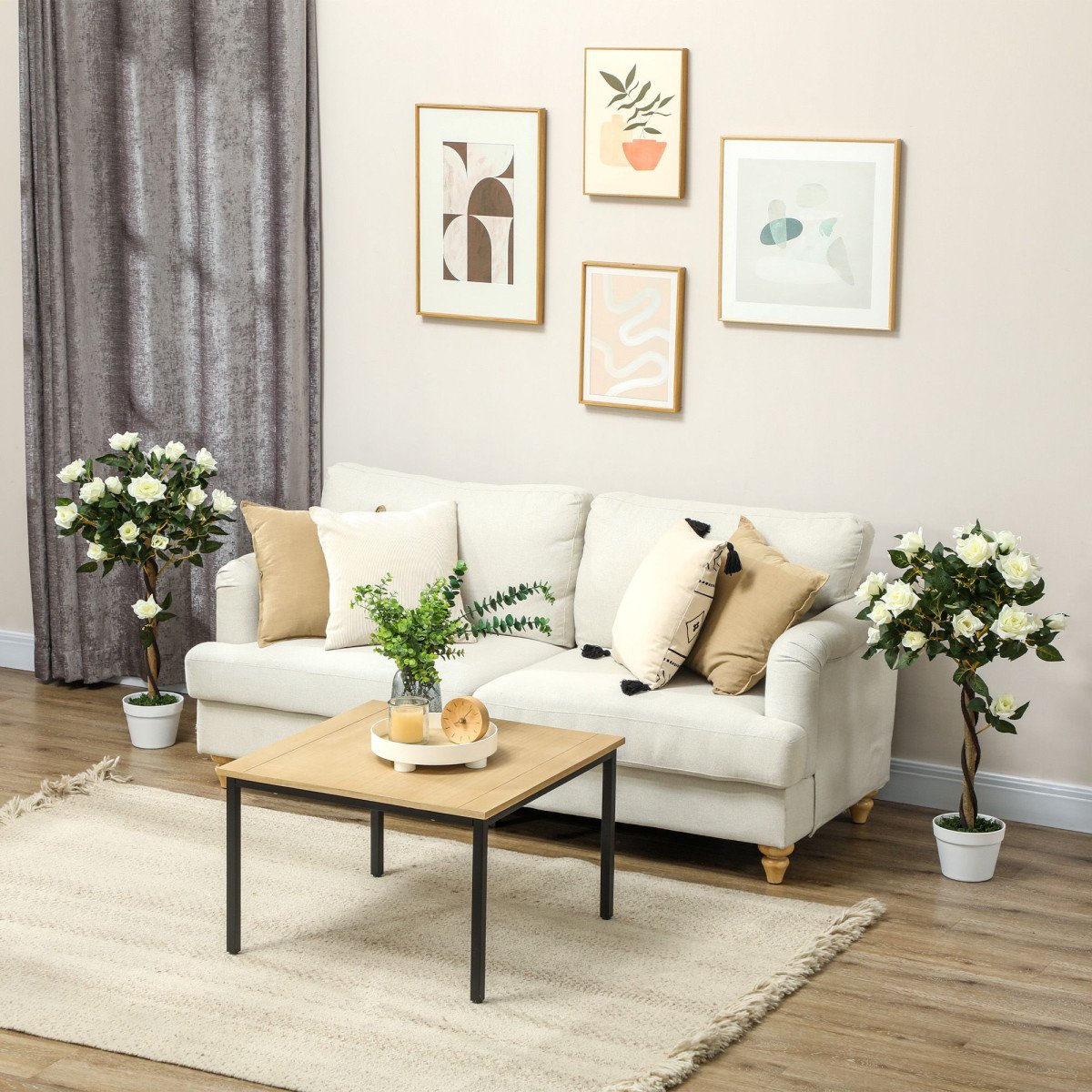 3FT Artificial Plant White Rose Floral Set of 2 in Pot, Fake Plant for Home Indoor Decor