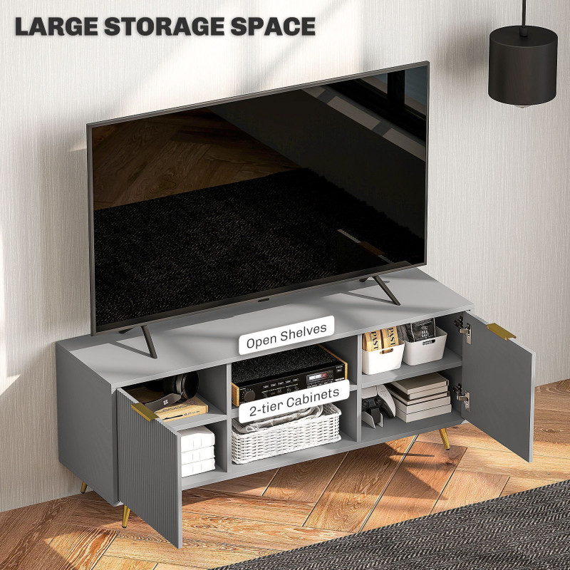 TV Stand with Storage for 55 Inch TV, Modern TV Cabinet with 2 Open Shelves and 2 Cabinets for Living Room, Grey