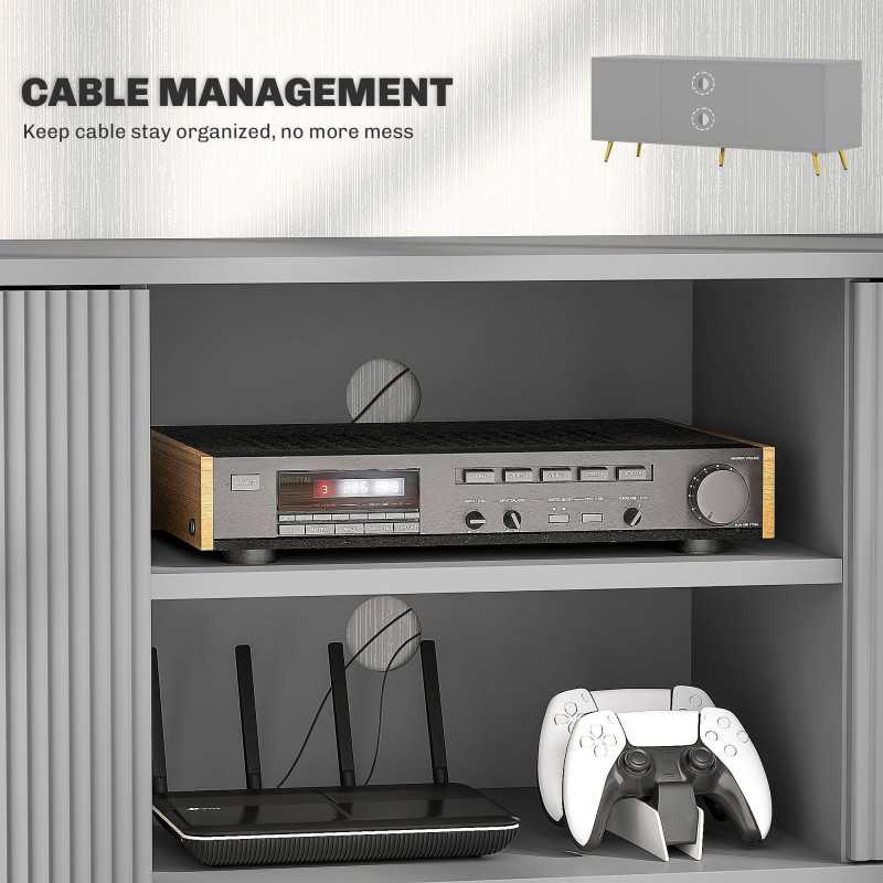 TV Stand with Storage for 55 Inch TV, Modern TV Cabinet with 2 Open Shelves and 2 Cabinets for Living Room, Grey