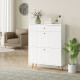 Narrow Shoe Storage Cabinet with Wave-like Panels and Adjustable Shelves for 12 Pairs of Shoes, White