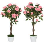 3FT Artificial Plant Pink Rose Floral Set of 2 in Pot, Fake Plant for Home Indoor Decor