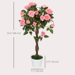 3FT Artificial Plant Pink Rose Floral Set of 2 in Pot, Fake Plant for Home Indoor Decor